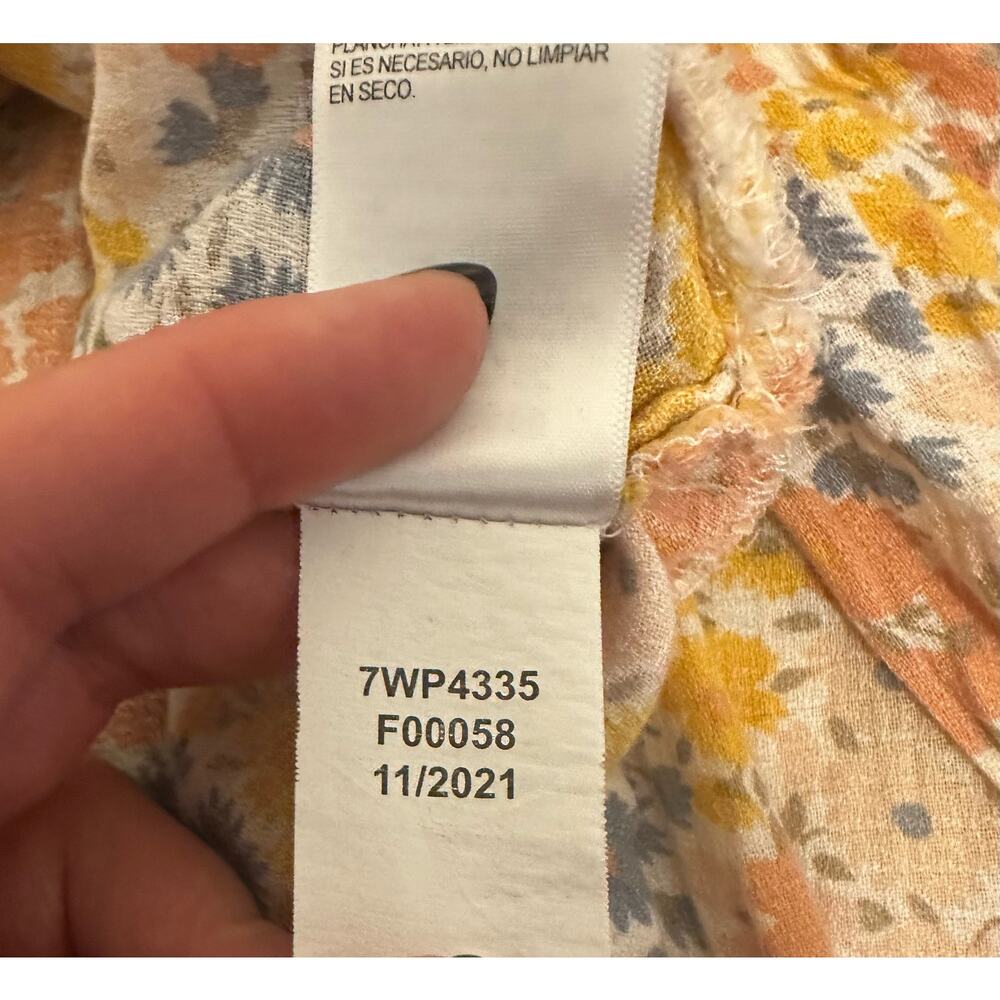 Lucky Brand Yellow/Orange Floral Daisy Print LS V Neck Ruffle Peasant Top Large - Picture 8 of 9